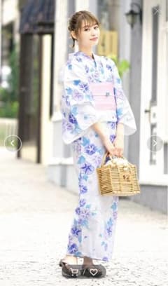 浴衣 レディース セット 浴衣セット 半幅帯 2点セット 朝顔に桜 Dita 青のサムネイル