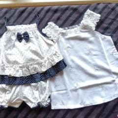 ベビー服 セットアップ ドット柄 フリル　&　白花柄タンクトップのセット。のサムネイル