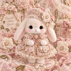 1136　兎柄　パネル生地　優雅なうさぎの手しごと　いのみパネル生地のサムネイル