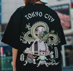 FR2 月桃 Tシャツ 刺繍 ブラック ターコイズブルー L 新品未