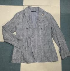 LARDINI テーラードジャケット ダブル グレンチェック 48 リネン