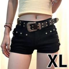 Y2K ローライズ ショートパンツ 黒 XL グランジ 韓国 スタッズ 92