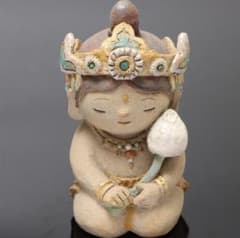 ★真作★ 林義雄 作『童菩薩』箱無 童塑 陶人形 ＹＯＳＨＩＯ Ｈ 童画家 ☆真作☆ 林義雄 作『童菩薩』箱無 童塑 陶人形 YOSHIO H 童