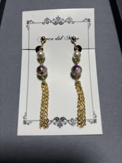 Croce del Mare＊和モダン ネジバネ式イヤリング パープル×ゴールドのサムネイル