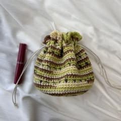 【ハンドメイド】キウイのまるい巾着 ポーチ 手編みのサムネイル