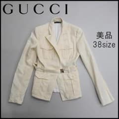 □ a1535 GUCCI コットンサファリジャケット アイボリー ベルト付き 