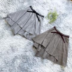 axes femme M 체크 무늬 프릴 스커트 2점 세트 리본 아시메