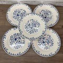 D4①昭和レトロ 青い小花柄 プレートセット 洋食器 皿 5枚 ヴィンテージ D4②昭和レトロ 青い花柄 プレートセット 洋食器 皿 5枚 ヴィンテージ