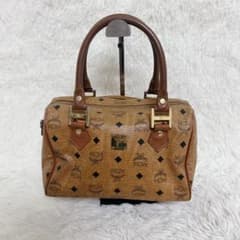 MCM ヴィセトス柄 ミニボストンバッグ キャメル ブラウン レザー 