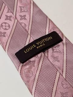 LOUIS VUITTON BIGモノグラム柄 ピンクストライプ シルクネクタイ