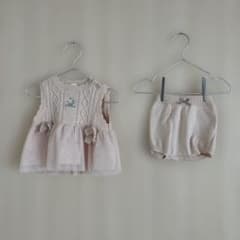 韓国服風 ベビー ベスト パンツ セット　ピンク お花 チュールニット 未使用のサムネイル