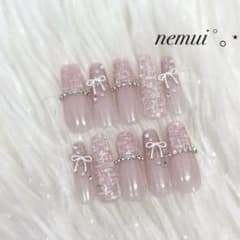 No.46 ネイルチップ ピンク 韓国 量産型 フレンチガーリー ワンホン