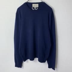 GUCCI GGロゴ刺繍 クルーネックニットセーター カシミア100% ネイビー