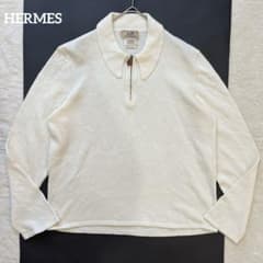 美品✨ HERMES エルメス ハーフジップ リネン ニット セーター L 白 美品✨ HERMES エルメス ハーフジップ リネン ニット セーター L 白