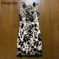 【Diagram】マルチ刺繍タイトワンピース 花柄 フラワー サイズ36 黒 白 Diagram】マルチ刺繍タイトワンピース 花柄 フラワー サイズ36 黒 白