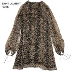 【美品】サンローランパリ　レオパード　シルク　シアー ブラウス　チュニック 美品】サンローランパリ レオパード シルク シアー ブラウス