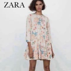 ZARA ザラ　フラワーティアードワンピース　フローラルプリントミニドレス