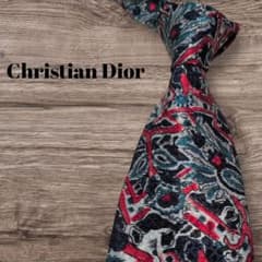 美品 Christian Dior ネクタイ 総柄 レッド ポリエステル メンズ