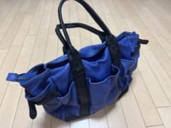 Creed リアルレザー トートバッグ 2WAY ショルダー付 ブルー×ブラック 