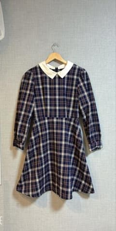 MAJESTIC LEGON チェック柄ワンピース 襟付き ネイビー M