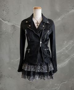 最終価格✴︎y2kパンク00s当時物黒デニムライダースy2kフェアリーグランジ フェアリーグランジ y2kダークコア パンク 裏地ヒョウ柄 ライダース