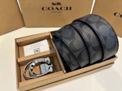 SALE♪コーチ 新品 リバーシブル シグネチャーベルト シルバーバックル
