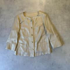 vintage RAMIS LUXE ノーカラークロップドジャケット ホワイトのサムネイル
