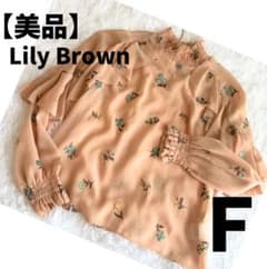 【美品】lily brownフラワー刺繍風 ブラウス ピンクベージュ 春 シアーのサムネイル