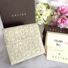 CELINE 三つ折り 財布 Cマカダム柄 wホック スエード グレーベージュのサムネイル
