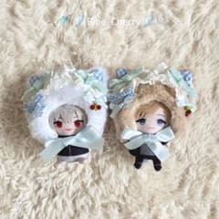 白×ブルー】にじぱぺっと ぬい服 10cm 帽子 着ぐるみ ボンネット