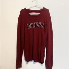 GUESS ゲス ロゴ クルーネック ニット セーター ボルドー L