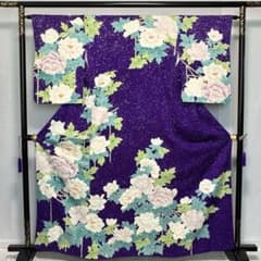 D953 訪問着 牡丹 紫 正絹 着物 袷 極美品 - メルカリ