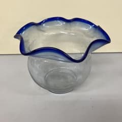 昭和レトロ脚付き金魚鉢⭐︎水盤⭐︎花器⭐︎和硝子 エッチング花模様 金魚鉢 廣田硝子 青 京都 ぎんやんま : 京うちわ・扇子専門店 ぎん