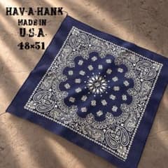 80s 90s USA製 HAV-A-HANK セルビッチ バンダナ ネイビー