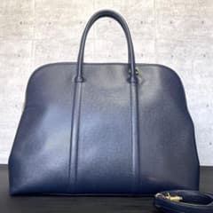 美品】WAKO 銀座和光 ネイビー レザー ゴールド金具 2WAYハンドバッグ 