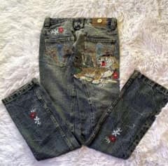 ANTIK DENIM 刺繍デニム 27 ローライズ 龍 +虎 +フラワーy2kのサムネイル