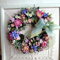 ドライフラワー＆秋色紫陽花と小花達彩りラウンドリース❦母の日