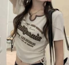 Y2K リブTシャツ 半袖 トップス レディース 韓国 ストリート 平成ギャルのサムネイル