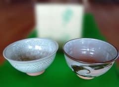 茶道具 抹茶碗 三島手 刷毛目 2客セットのサムネイル