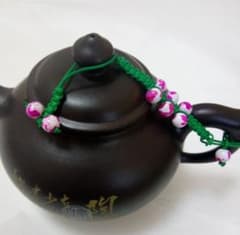 中国茶器　M　３色セット　茶壷(急須)紅線　壷縄　ガラスビーズ玉　急須ストラップのサムネイル