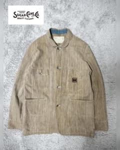 シュガーケーン/砂糖黍草木染デニムカバーオール月桂樹ボタン家紋調刺繍裏地/閂止め シュガーケーン/砂糖黍草木染デニムカバーオール月桂樹ボタン家紋調