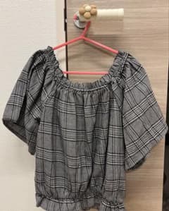 Pumpkin チェック柄 半袖ブラウス オフショルダーのサムネイル