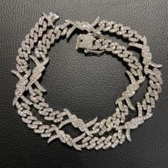 18k gp czダイヤ デザインマイアミチェーン ネックレス シルバー 