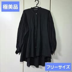 ミズイロインド ピンタックブラウス パフスリーブ ノーカラーシャツ 
