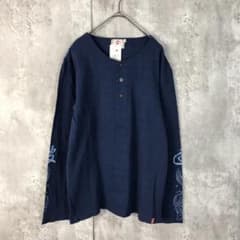 波達(Mサイズ)/メンズ/長袖カットソー/サーフ/和柄/波/ネイビー/新品タグ付のサムネイル