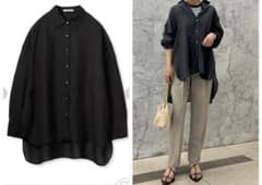 MilaOwenフレンチリネンオーバーテールシャツ チャコールグレー 完売 