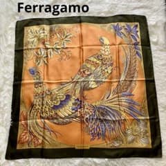 美品 フェラガモ シルクスカーフ 大判 鳥柄 オレンジ 約86cm - メルカリ