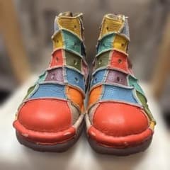 エスタシオン パンチングマルチカラー パッチワーク レザー ショート
