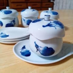 有田焼*伊之吉*茄子模様 *蓋つき煮物椀 4個セット*茶碗蒸し器*美品