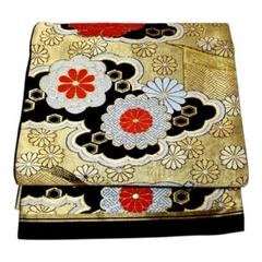 【美品】着物　丸帯　花　金　振袖　成人式　唐織　正絹　金糸　結婚式